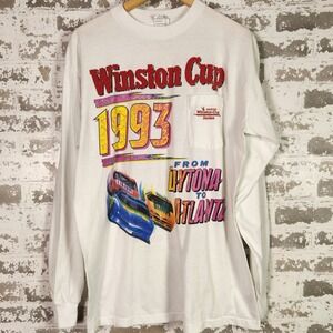 Vintage 1993 NASCAR‎ Winston Cup Series Long Sleeve T-Shirt XL White Pocket USA